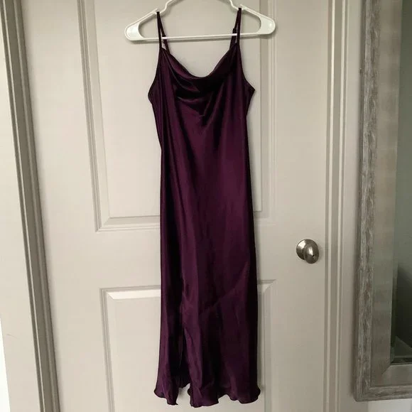 strapless open back dress Sheath Purple Satin Spaghetti Straps Long Cowl Neck Evening Prom Dress –  MarryLover main image 0